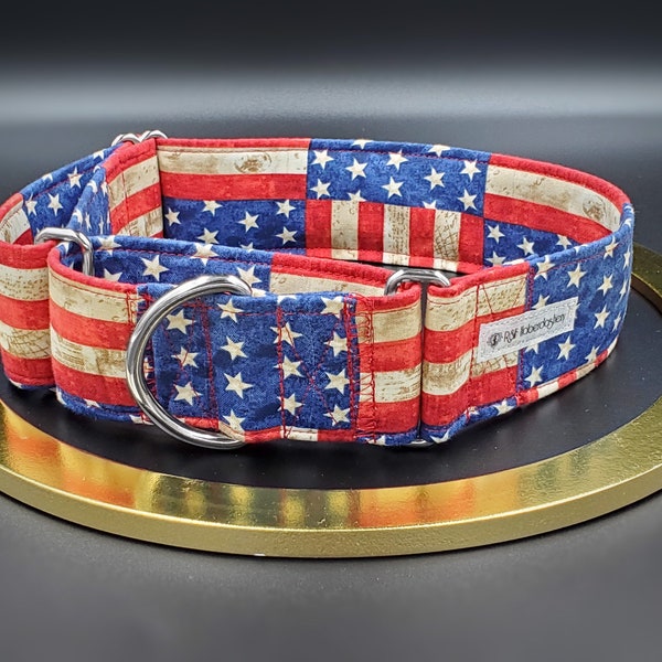 American Flag Martingale Collar/ Adjustable Patriotic Collar for Dogs/ Rustic Americana Designer Gifts for Dogs