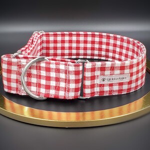 Gingham Martingale Collar/ Red and White Plaid Adjustable Collar for Dogs/ Picnic Checked Dog Collar/ Designer Adjustable  Dog Gifts