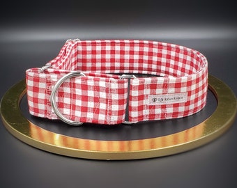 Gingham Martingale Collar/ Red and White Plaid Adjustable Collar for Dogs/ Picnic Checked Dog Collar/ Designer Adjustable  Dog Gifts