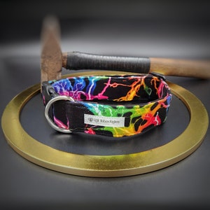 Lightning Strikes Adjustable Dog Collar/ Thor&#39;s Mjolnir Rainbow Collar for Dogs/ Thunder and Lightning Dog Collar/ Designer Gift for Dogs