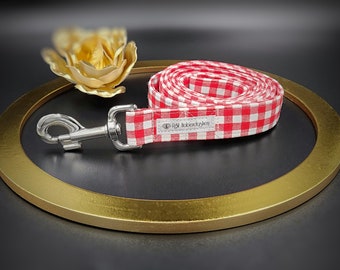 Double Handle Dog Leash Red or Black Gingham