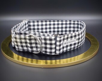 Gingham Martingale Collar/ Black and White Plaid Adjustable Collar for Dogs/ Buffalo Checked Dog Collar/ Designer Adjustable  Dog Gifts