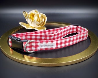 Gingham Dog Collar Red and White/ Plaid Adjustable Collar for Cats/ Country Checked Collar for Dogs/ Designer Gifts for Dogs