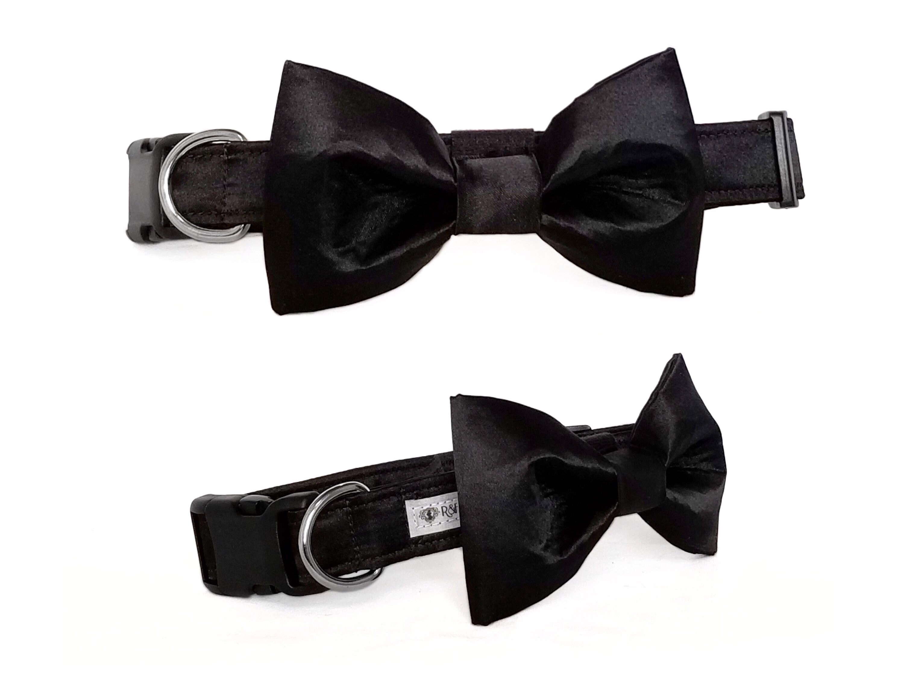 black-satin-dog-collar-with-bow-tie-wedding-formal-attire-for-dog-ring