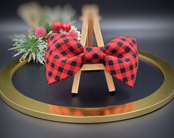 Buffalo Plaid Dog Bow Tie for Collars/ Christmas Collar Bow Tie for Pets/ Red and Black Plaid Cat Bow Tie/ Designer Gifts for Dog