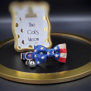 American Flag Cat Collar and Bow Tie/ Patriotic Collar and Bow for Cats/ July 4 Designer Gifts for Cats
