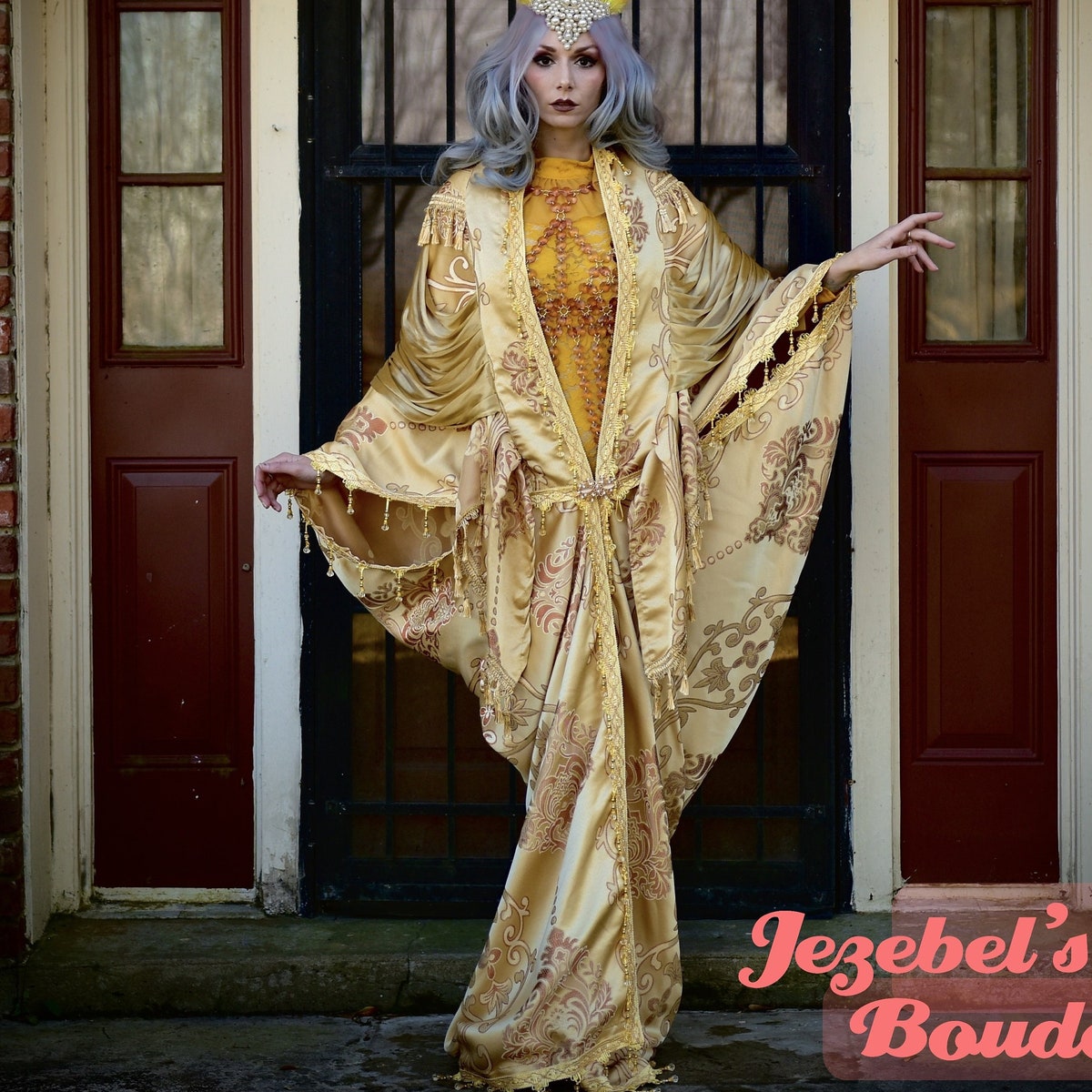 Majestic Baroque Robe, Bat Wing Romantic Burlesque Drag Queen Reveal, Goddess Dramatic Beaded Fringe Damask Flowing Regal Nouveau Kimono - Etsy