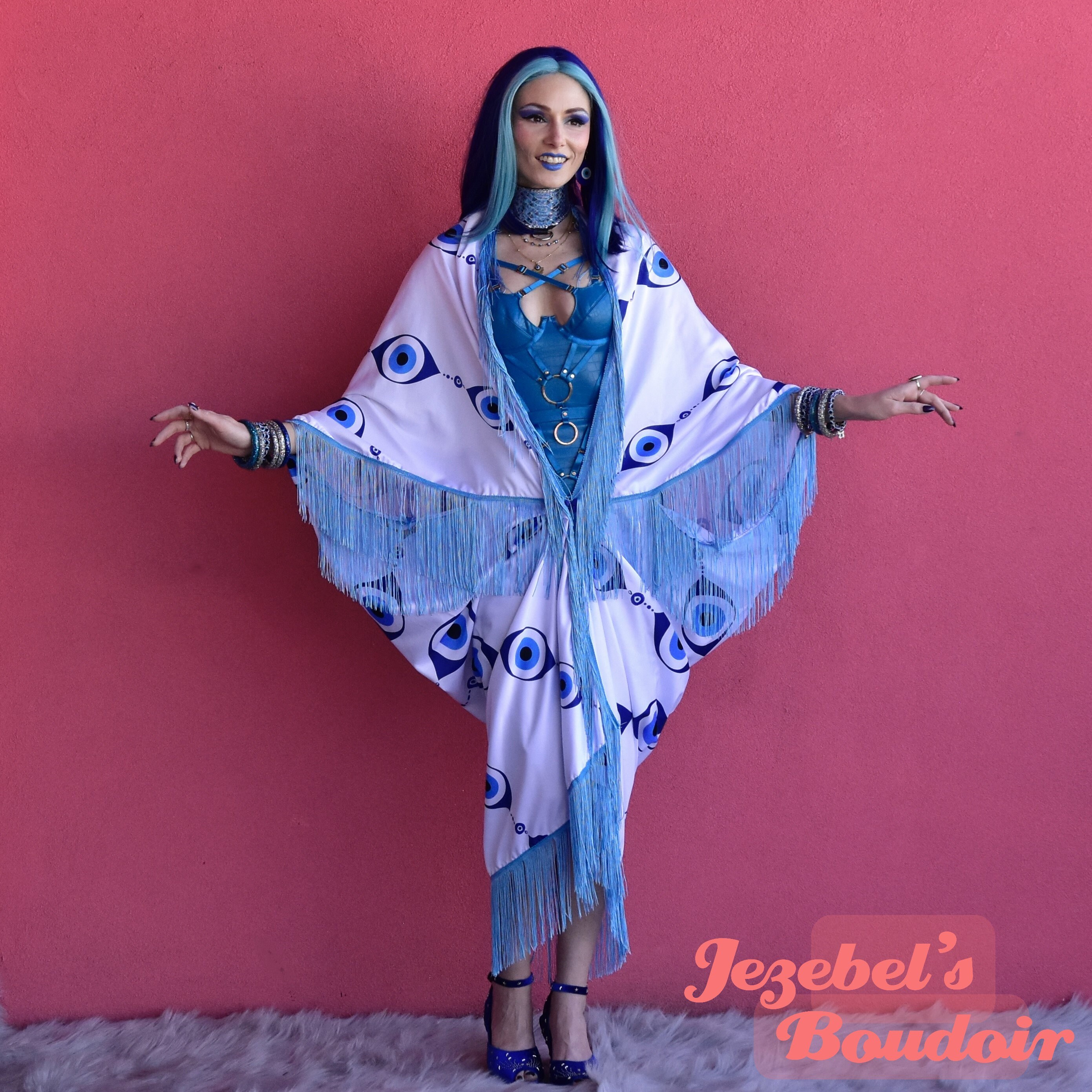Occult Robe Evil Eye Duster, Occult Fringe Robe, Fortune Teller Priestess Costume ...