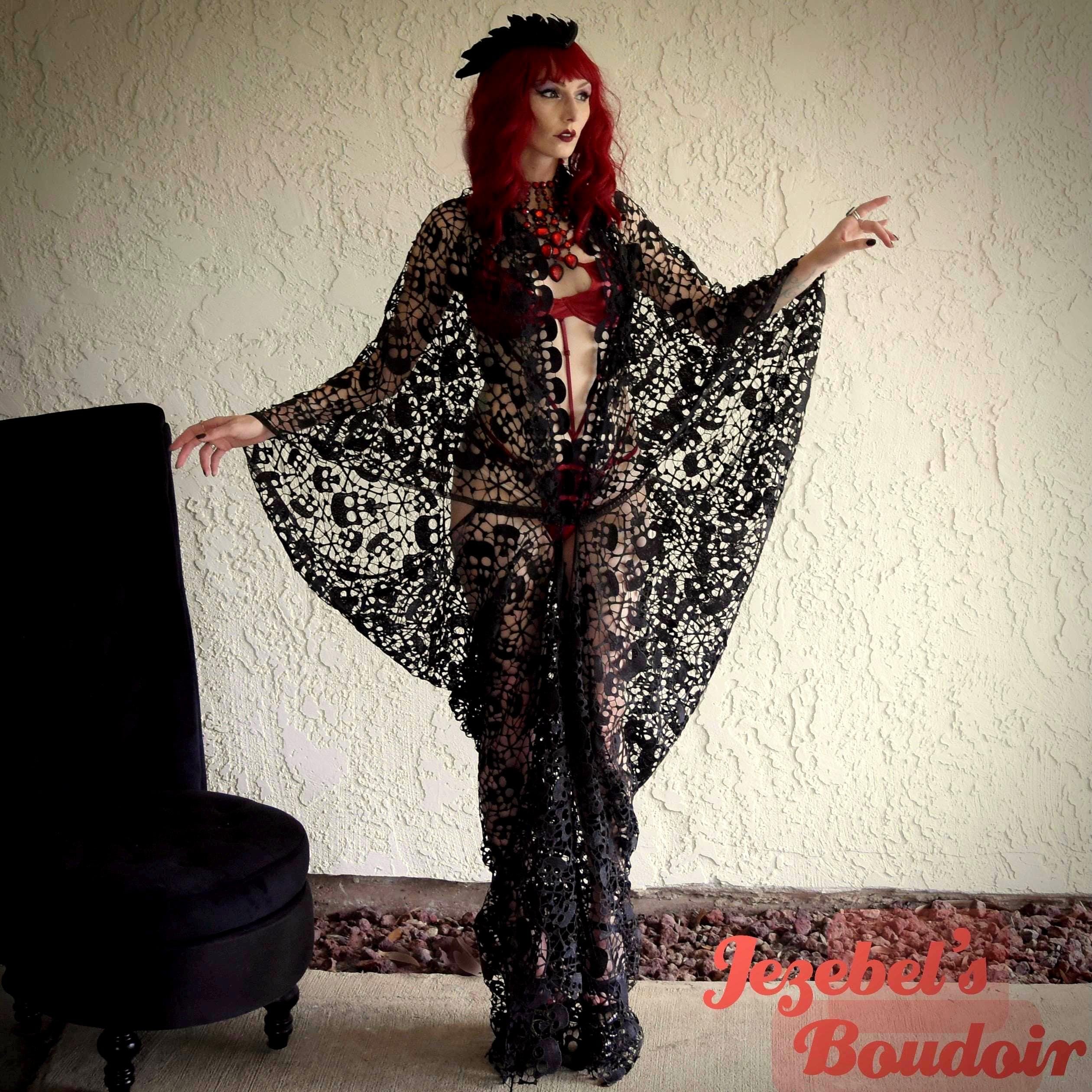 knee length dresses for ladies Women's Black Skull Long Bathrobe