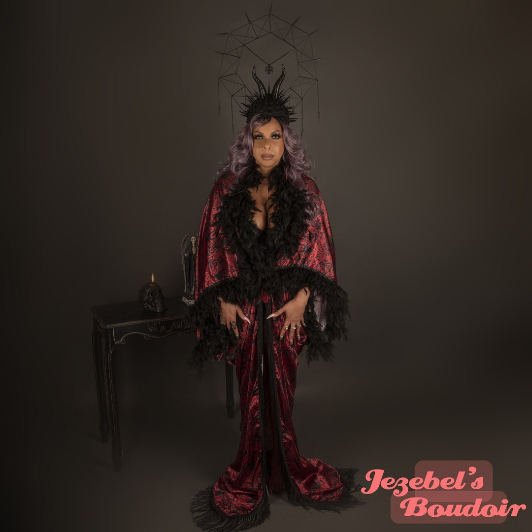 Bat Wing Gothic Costume, Feather Fringe WGT Satanic Ritual Robe, Fet ...