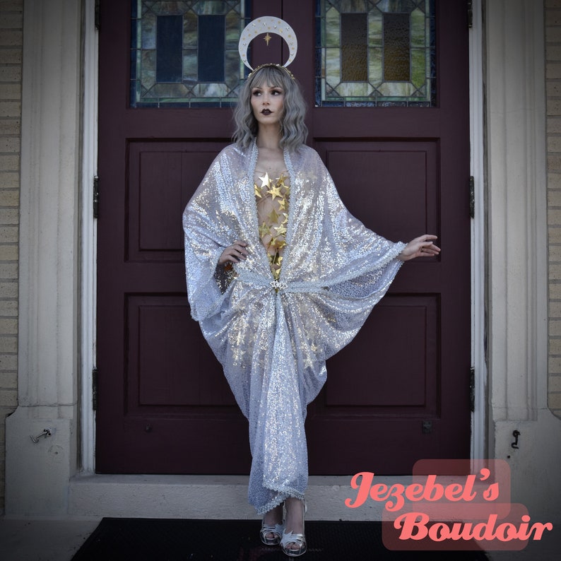 Sequin Flapper Dressing Gown Cocoon Bat Wing Burlesque Flowing Kimono ...