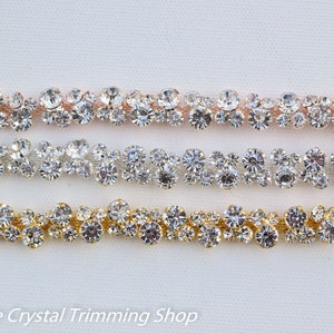 Thin Rhinestone Trim by the Yard -Wholesale Silver Bridal Crystal Trim -Thin Crystal Trim cupchain banding - Rhinestone Applique [TR-001]