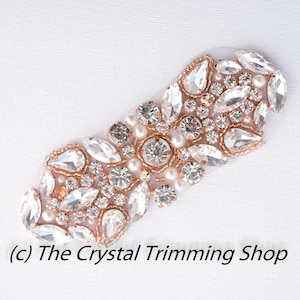 Rose Gold Rhinestone Applique- gold applique -Wholesale Bridal Trim - DIY Hair Piece - rose gold Rhinestone and pearl hotfix Applique- TR075