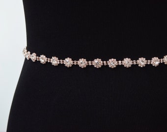 Rose gold Rhinestone Trim by the Yard-Wholesale rose gold Bridal Trim cupchain Bridal Belt-Thin Crystal Rhinestone Trim- cake banding TR24RG