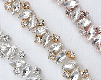 Bridal gold rhinestone,wedding trim,gown trim,hot fix applique,rhinestone trim,glass rhinestone,rhinestone,rhinestone by the yard,191.