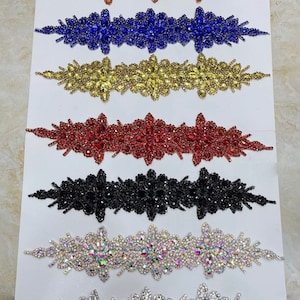 Large Rhinestone Appliqué Colorful- Dance Costume Fabric- Large Iron on Appliqué for pageant gown- beaded rhinestone belt- TR030