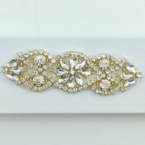 4&quot; kleine Crystal gouden Strass stoffen - DIY Baby hoofdband bruids kousenband benodigdheden - gouden bruids stoffen hotfix Crystal motief [TR-021]