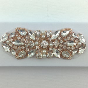 Rose Gold Rhinestone Applique - gold applique -Wholesale Bridal Trim - DIY Hair Piece - rose gold Rhinestone and pearl hotfix Applique TR075