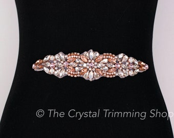 Rose Gold Rhinestone Applique- champagne motif crystal Wholesale Bridal Trim rose gold Rhinestone & opal hotfix trimming [TR-016]