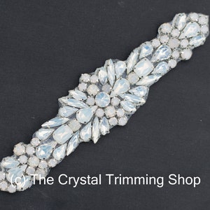Opal Rhinestone Applique- Small White Opal Motif Crystal- Hotfix Rhinestone Applique- Bridal trim- Silver Metal Applique- TR142
