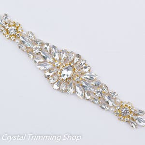 7&quot; small Crystal gold Rhinestone Applique DIY Baby Headband bridal garter Supplies - gold bridal Applique hotfix Crystal motif [TR-018]