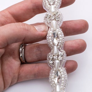 Pearl bridal rhinestone Trim by the Yard - Wholesale Wedding dress fabric- Rhinestone Applique - rhinestone banding TR039