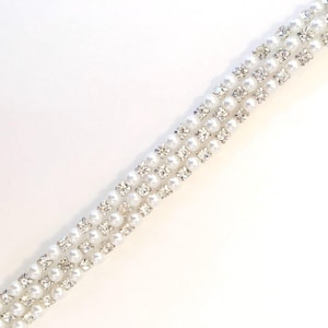 Crystal Rhinestone and pearl Trim by the Yard - Wholesale Bridal Trim - Rhinestone Applique - rhinestone banding [TR-033]