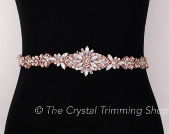 Rose Gold Opal Rhinestone Applique- Opal Applique-  Wholesale Bridal Crystal Trim rose gold  & opal hotfix trimming [TR-008]