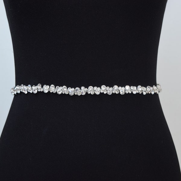 Thin Rhinestone Trim by the Yard -Wholesale Silver Bridal Crystal Trim -Thin Crystal Trim cupchain banding - Rhinestone Applique [TR-001]