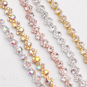 Rhinestone trim by the yard- thin crystal trimming- Rose gold thin bridal motif- AB stone rhinestone trim TR037