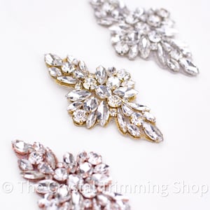 4&quot; small Crystal gold Rhinestone Applique -DIY Baby Headband bridal garter Supplies - gold bridal Applique hotfix Crystal motif TR124