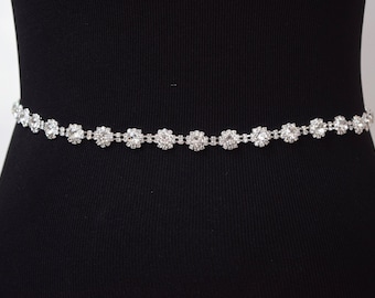 Thin Rhinestone Trim by the Yard-Wholesale Narrow Bridal Trim cupchain Bridal Belt-Thin Crystal Rhinestone Trim- cake banding TR24