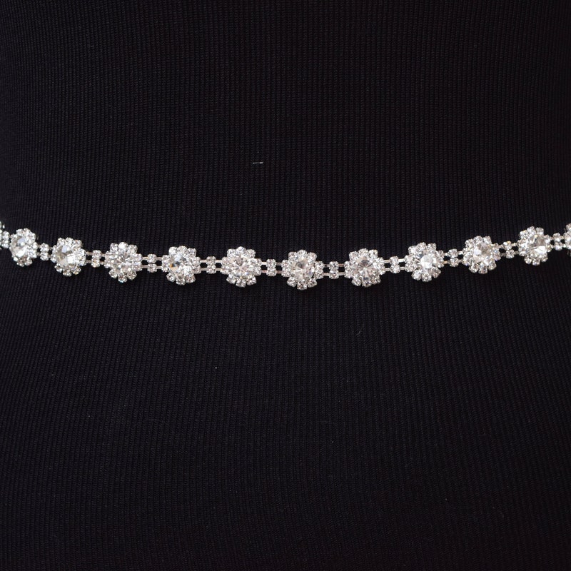 Black Velvet Belt with Crystal Detailed Round main image 1