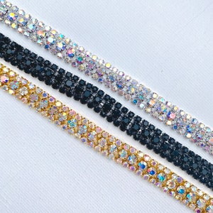 Thin AB Iridescent Crystal Rhinestone Trim by the Yard - Wholesale Bridal Trim - metal cup chain Trim - Rhinestone Applique  [TR-029]