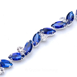 Sapphire Blue Rhinestone Trim by the Yard - Wholesale Bridal Trim -Thin Blue Crystal Rhinestone Trim-Rhinestone Applique TR023