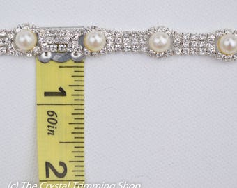 Crystal pearl Rhinestone Trim by the Yard - Wholesale Bridal Trim - Thin Crystal Trim - Rhinestone Applique [Style TR78]