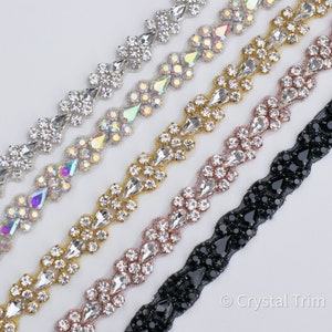 Rhinestone Trim by the Yard- Wholesale Bridal Trim-Bridal Belt- Thin Crystal Rhinestone Trim- Sew-On Rhinestone Applique Tr90M