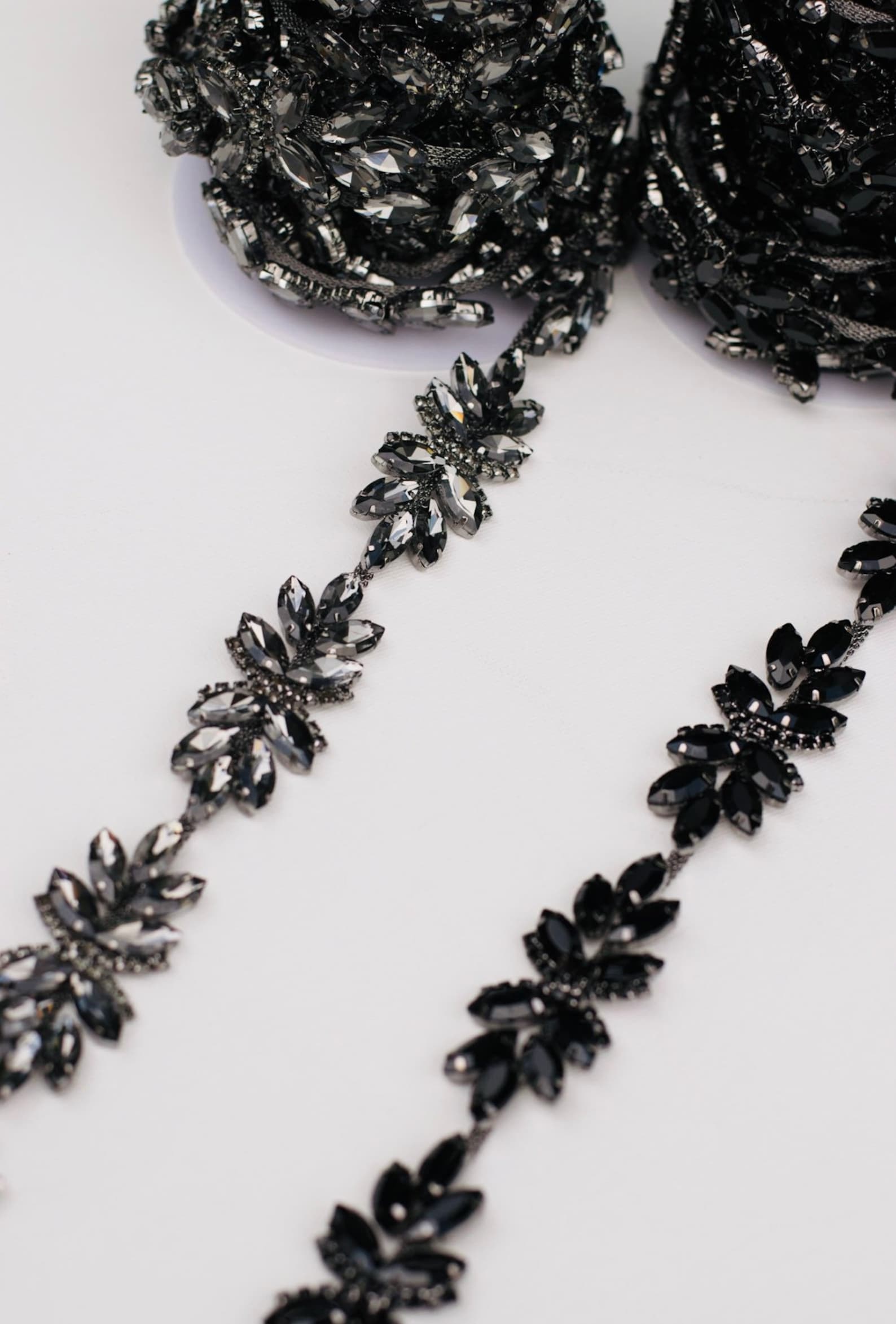 Black Crystal Rhinestone Trim by the Yard- Wholesale Bridal Trim- Thin ...