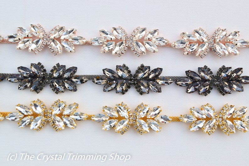 Black Crystal Rhinestone Trim by the Yard Wholesale Bridal Trim Thin Crystal Trim Black Rhinestone Applique Black Cupchain Style TR50