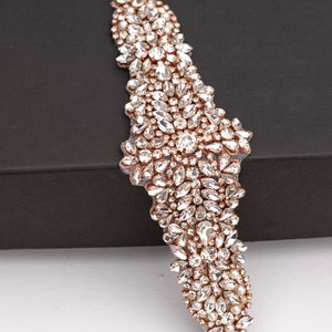 Rose Gold Rhinestone Applique- Beaded Crystal Applique Trim- Rhinestone Motif- Bridal Applique- Wedding Supplies- Garter- Bridal Belt TR28