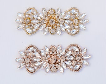 Crystal Rhinestone Applique-Wholesale Bridal Trim-pearl and rhinestone applique-crystal applique-wedding applique-Rose Gold Applique- TR-087