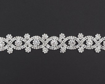 Crystal Rhinestone Trim by the Yard - Wholesale Bridal Trim - rhinestone banding- 1" Crystal Trim - Metal Rhinestone Applique - [TR035]