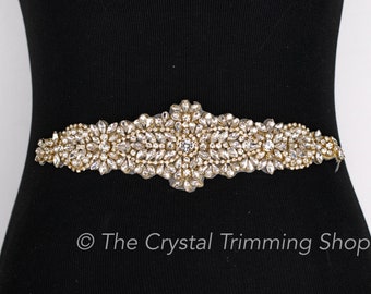 Rhinestone Applique- Beaded Crystal Applique Trim- Rhinestone Motif - Wedding Applique- DIY Wedding Supplies- DIY Garter or Bridal Belt TR28