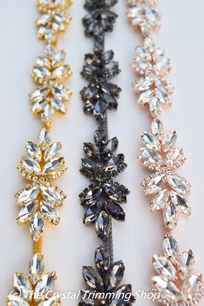 Black Crystal Rhinestone Trim by the Yard Wholesale Bridal Trim Thin Crystal Trim Black Rhinestone Applique Black Cupchain Style TR50