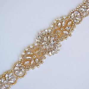 Wholesale Gold Crystal Rhinestone Applique - Wholesale Gold Bridal Trim - Gold Bridal Applique - Gold Crystal Applique