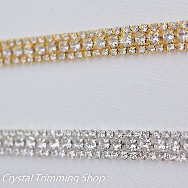 Gold Crystal Rhinestone Trim by the Yard - Wholesale gold Bridal Trim - Thin gold Crystal Trim - Rhinestone Applique  [TR-029]