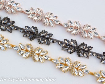 Rose Gold Crystal Rhinestone Trim by the Yard- Wholesale Bridal Trim- Thin Crystal Trim  Rhinestone Applique Cupchain Sew on [Style TR50]
