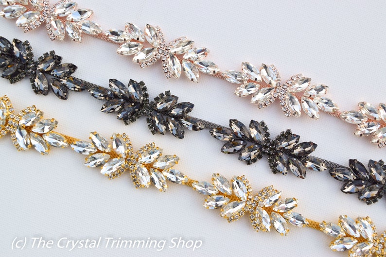 Black Crystal Rhinestone Trim by the Yard Wholesale Bridal Trim Thin Crystal Trim Black Rhinestone Applique Black Cupchain Style TR50