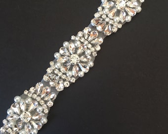 Crystal Rhinestone and pearl Trim by the Yard - Wholesale Bridal Trim - Rhinestone Applique - rhinestone banding [TR-086]