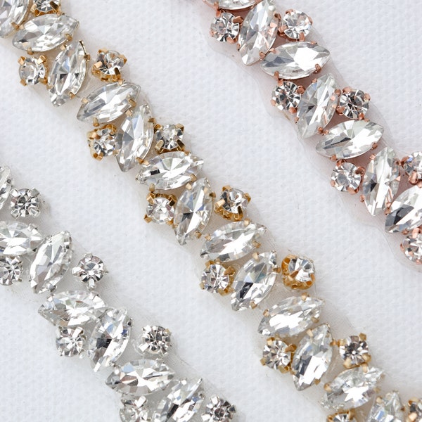 Rhinestone Trim by the Yard- Wholesale Bridal Trim-Bridal Belt- Thin Crystal Rhinestone Trim- Sew-On Rhinestone Applique Tr90M